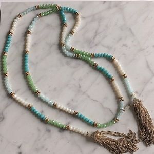 Natasha GOLD-TONE multi-colored crystal tassel  LARIAT NECKLACE